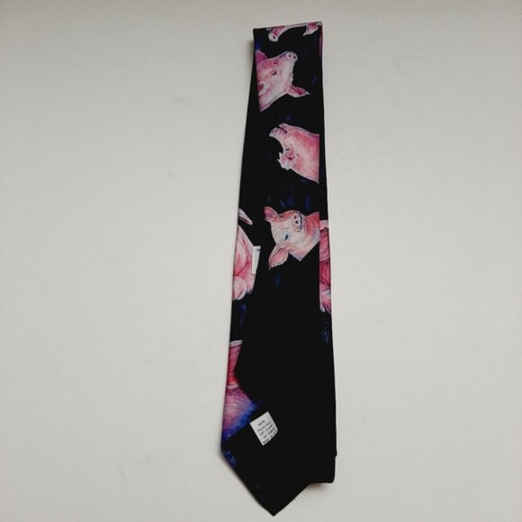 RALPH MARLIN Pig Novelty Design Pattern 1989 Retro Men's Necktie Neck Tie - Picture 5 of 11